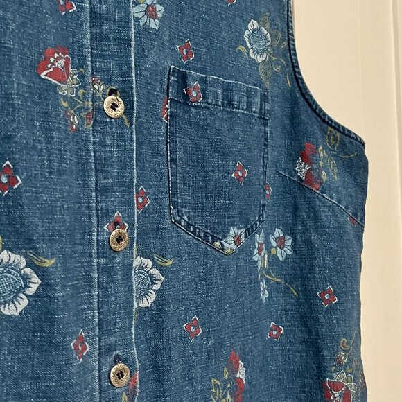 Requirements VTG linen cotton denim shirt dress size large floral patriotic - Picture 4 of 9